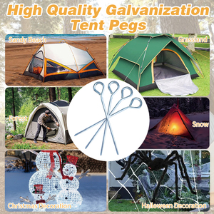 Estacas de tienda de campaña de acero galvanizado engrosado, estacas de tienda de campaña en forma de <span class=keywords><strong>9</strong></span>/anel para senderismo y refugios al aire libre - Product Image 6