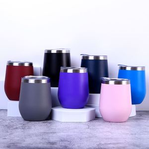 Custom Logo Eco Friendly BPA Free Lid 12oz Powder Coated Egg Shape Insulated Cup Stainless Steel Stemless Wine Tumbler Glass Cup - Product Image 1