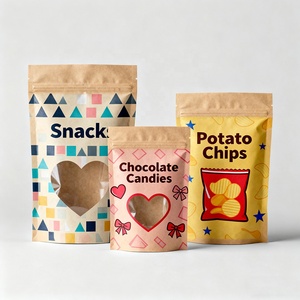 Phân hủy sinh học có thể tái chế dây kéo thực phẩm <span class=keywords><strong>Cookie</strong></span> nhựa nâu Ziplock Kraft đứng lên túi bao bì có cửa sổ - Product Image 6