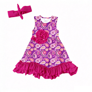 Vestido de Verano para Niñas, de Seda Láctea Transpirable, Corte en A, Largo hasta la Rodilla, con Estampado Floral de Fresas/Paisley y Diseño de Volantes Opcional - Product Image 4