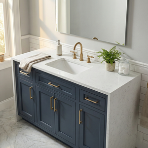 ท็อปโต๊ะเครื่องแป้งขนาดสั่งทำพิเศษ ควอตซ์ลายเส้นสีเทาอ่อน สไตล์โมเดิร์นมินิมอล สำหรับพื้นผิวโต๊ะเครื่องแป้งห้องน้ำสุดหรู - Product Image 1