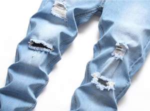 ホットデザインジーンズメンズ無地パンツスキニーストレッチブルーパンツ伸縮性スリムフィットメンズジーンズ - Product Image 5