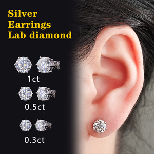 Starsgem Hot Sale Design Round Lab Diamond Earrings 6 Prongs Setting Lab Diamond 925 <b>Silver</b> <b>Stud</b> Earrings - Product Image 3