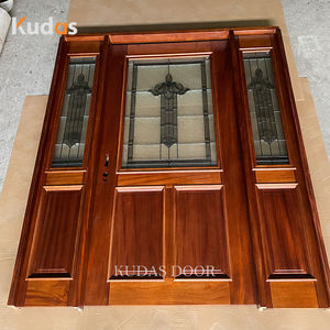 Portes classiques à double entrée de haute qualité, portes extérieures en <span class=keywords><strong>bois</strong></span> pour villa, portes principales en <span class=keywords><strong>bois</strong></span> massif sculptées avec vitraux pour la maison - Product Image 4