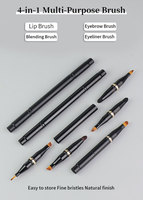Pinceau de maquillage professionnel portable multifonctionnel 4-en-1 à double embout, personnalisable, avec manche métallique durable pour la vente en gros