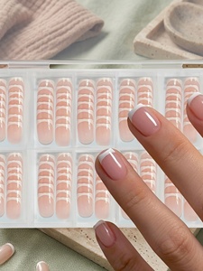 216 faux ongles courts carrés blancs pour <span class=keywords><strong>manucure</strong></span> française, brillants, nude et rose, à presser, pour le quotidien, les études et les fêtes - Product Image 6