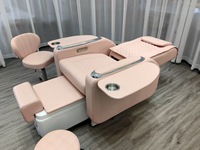 Fauteuil de pédicure électrique rose poudré avec bassin lumineux LED pour les pieds, design inclinable de luxe pour spa haut de gamme