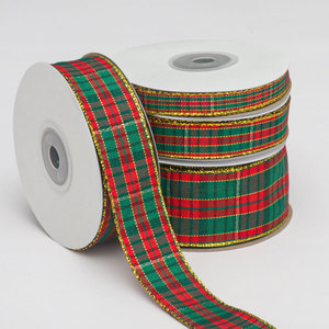 Pita Tartan Natal, Pita Tenun Berpinggir Emas Metalik untuk Dekorasi Hadiah DIY, Pohon Natal & Pembungkus Hadiah Liburan - Product Image 2
