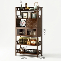 Honvidora Meuble à thé en bambou de style chinois moderne, avec porte de niveau intermédiaire, double tiroir, étagère de présentation multifonctionnelle pour salon