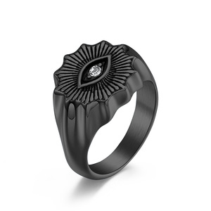แหวนสแตนเลสรูปตาสีดำ unisex เครื่องประดับแฟชั่นของขวัญชุดง่ามตั้งค่า K R682 - Product Image 1