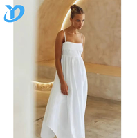 Personnalisé Simple Élégant Dames Spaghetti Strap Sans Manches Poche Latérale Plus La Taille Dos Nu Lin Coton Maxi D'été Robes Décontractées