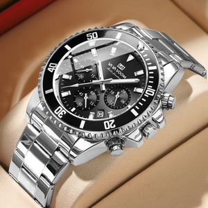 Montre de plongée haut de gamme pour homme, bracelet en acier noir, chronographe à quartz, pour un style business décontracté - Product Image 3