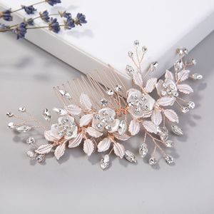 Accessoires de cheveux de mariée de style coréen, exquis, avec fleurs et feuilles, peigne <span class=keywords><strong>à</strong></span> cheveux en forme de rose, design assorti - Product Image 3