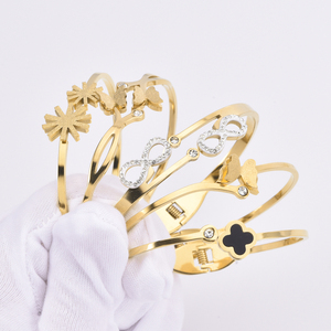 Brazalete de acero inoxidable hipoalergénico chapado en oro de 18K, brazalete de varios diseños, el mejor precio - Product Image 1