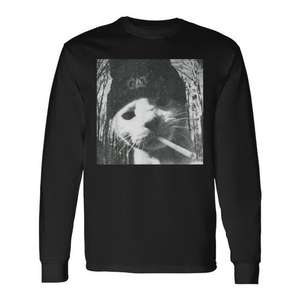 Smoking Cat Beanie <b>Meme</b> Grunge Aesthetic Long Sleeve <b>T</b>-<b>Shirt</b> - Product Image 1