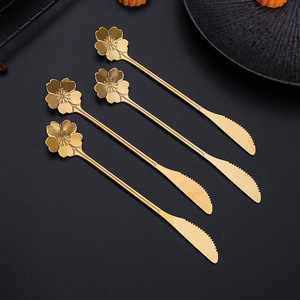 Ensemble cuillère-couteau en acier inoxydable 304, motif fleur de cerisier, longue cuillère à café, emballage individuel jetable - Product Image 3
