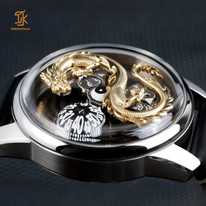 Montre-bracelet sur mesure avec dragon mobile, montre mécanique automatique en cuir de luxe avec verre bombé, fabricant - Product Image 5