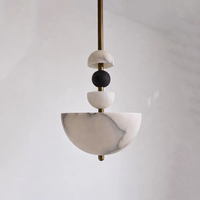 Lustre moderne minimaliste en marbre naturel espagnol avec LED et lumière chaude pour salon, salle à manger, chambre à coucher