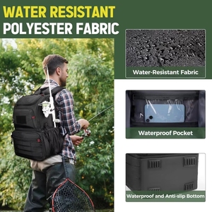 Grand sac de pêche résistant à l'eau noir pour hommes, accessoires de rangement pour matériel de pêche, cadeaux - Product Image 3