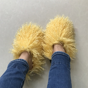 Mode fourrure pantoufle femmes chaussures mongole <span class=keywords><strong>peau</strong></span> de <span class=keywords><strong>mouton</strong></span> diapositives fourrure peluche maison sandales hiver diapositives pantoufle en gros - Product Image 2