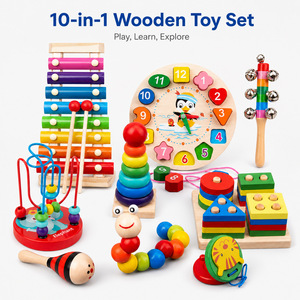 Giocattoli <span class=keywords><strong>Montessori</strong></span> per la prima infanzia: Carillon in legno con perline, orologio, tamburi e set di percussioni con 8 scale - Giocattolo educativo - Product Image 5
