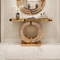 Table console miroir avec incrustation de diamants écrasés, plateau en bois de chêne, hauteur réglable, moderne, pour salon, entrée étroite, canapé