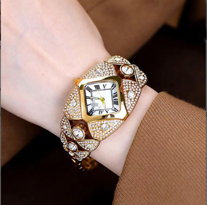 Fashionable Girls Metal Watch Waterproof Exquisite Brick Inlaid Quartz Watch Light Luxury <b>Clock</b> Gift JY Brand Watches for Girls - Product Image 4