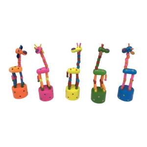 C05801 brinquedos de madeira coloridos, brinquedos de desenhos animados de madeira fofos e coloridos para girafa, corpo que dança