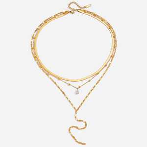 Collier pendentif goutte d'eau multicouche en acier inoxydable doré pour femme, bijoux de fête - Product Image 1