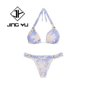 Vente chaude en gros de bikinis pour femmes, imprimé plage, col halter, accessoires de maillot de bain, micro bikini en polyester personnalisé - Product Image 6