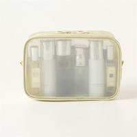 Trousse de Toilette Portable Pliable en Polyester Maille Beige avec Fermeture Éclair, Grande Taille pour Bouteilles, Logo Personnalisé, Kit de Voyage Transparent