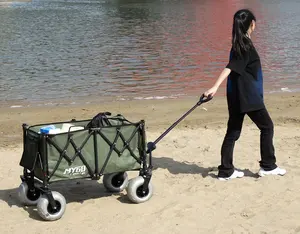 Carrinho de praia dobrável para acampamento, carrinho todo terreno para bebês e crianças, utilitário resistente