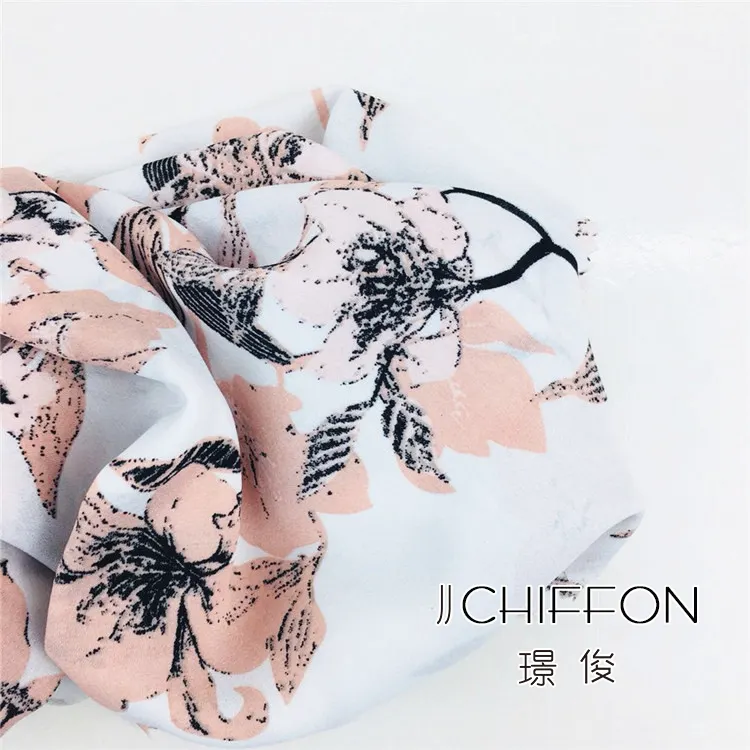 Fresh Floral Print Chiffon Polyester 75D 1800T Moss Crepe Fabric Clothes For Women