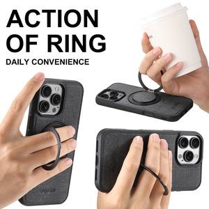 Funda de teléfono con textura de lona con soporte giratorio de metal Funda de teléfono magnética para <span class=keywords><strong>iPhone</strong></span> 16 Pro Max 15 14 - Product Image 2