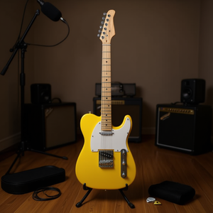 Guitarra Eléctrica Transparente Amarilla Gtl con Mástil de Arce y Pastillas SS, Ideal para Principiantes - Product Image 2