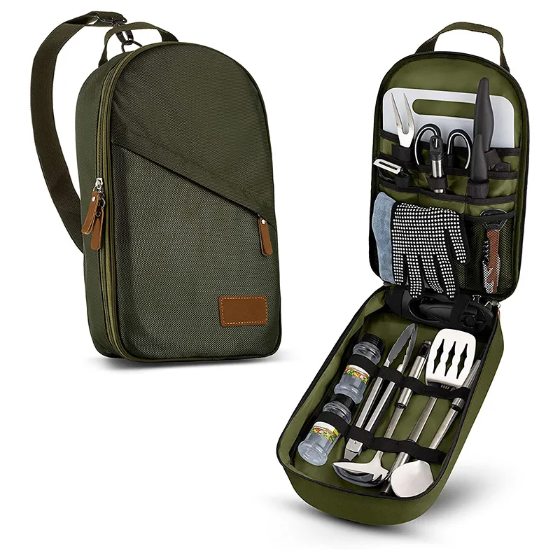 18PCS Camp Kitchen Cooking Utensil Set Travel Organizer Grill Accessories Portable Compact Gear for Backpacking BBQ Camping