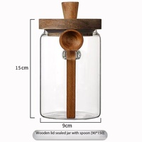 Nouveau pot à café en verre hermétique avec couvercle en bois et cuillère en bois intégrée, récipient alimentaire transparent pour la maison, le café, la cuisine