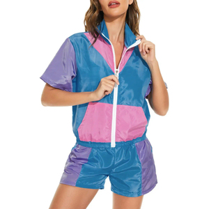 Ensemble de survêtement vintage léopard deux pièces pour femmes et hommes, veste coupe-vent à capuche zippée et short à manches courtes, nouvelle mode - Product Image 1