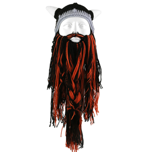 Gorros de punto plegables con barba de bárbaro vikingo para <span class=keywords><strong>hombre</strong></span>, gorros deportivos novedosos con cuernos vikingos y barba - Product Image 2