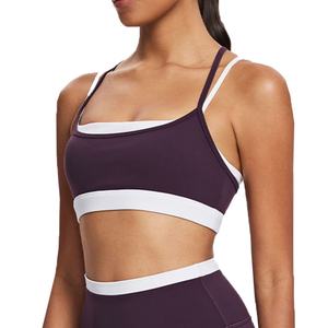Soutien-gorge de sport ajustable pour femme, soutien-gorge de sport de compression, soutien-gorge à deux pièces factices, soutien-gorge à blocs de couleur pour la course à pied - Product Image 4