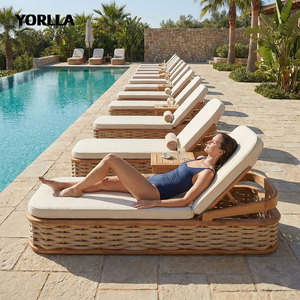 Chaise longue <span class=keywords><strong>de</strong></span> plage réglable en teck et corde tressée à la main pour hôtels et complexes hôteliers - Product Image 4
