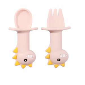 Cuchara de entrenamiento de silicona pequeñ<span class=keywords><strong>a</strong></span> sin BPA certificada, tenedor, cuchara de plástico barata para niños pequeños, diseño de dinosaurio seguro para usar en obsequios - Product Image 3