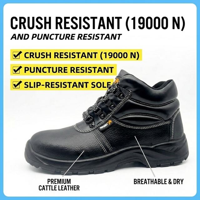 CE Certified  Anti-Smash  Puncture-Proof Oil Resistant, Waterproof, Slip-Resistant, Durable Genuine Leather Safety Shoes