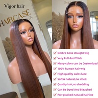 Pelucas de Cabello Humano Liso Natural SDD Vietnamita Color Marrón Ombre, Sin Pegamento, Pre-Arrancadas, Pelucas Frontales de Encaje HD 13x4