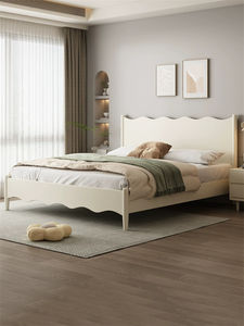Stile Nordic Cream appartamento moderno camera da <span class=keywords><strong>letto</strong></span> Set mobili King Size in legno letti a onda testiera Design adulto <span class=keywords><strong>letto</strong></span> <span class=keywords><strong>matrimoniale</strong></span> - Product Image 3