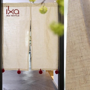 日本のリネンスワッグプレーン無地キッチンドアストリングカーテン、装飾用ポンポン付き - Product Image 2