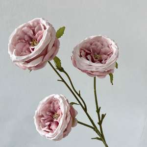 زهور اصطناعية وردية ساطعة للزفاف، 3 رؤوس من زهور أوستن الحريرية المصنوعة يدويًا، مناسبة للعودة إلى المدرسة وعيد الأم، متوفرة بالجملة - Product Image 2