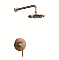 Ensemble de robinetterie de douche de bain avec pomme de douche à effet pluie encastrée, en céramique, à poignée unique, en laiton antique de 8 pouces