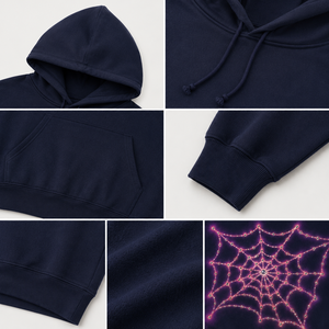 Felpa con Cappuccio Oversize Gotica da Uomo con Grafica Ragnatela e Strass Scuri, Stile Punk Urbano, Abbigliamento Skate, Personalizzabile OEM in Cotone - Product Image 3