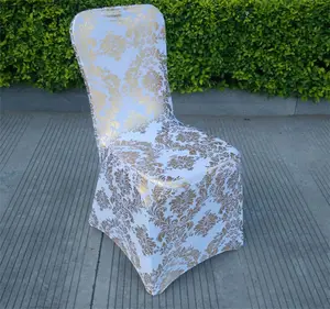Funda elástica de alta calidad para silla de banquete, con estampado de flores doradas, para decoración de fiesta de boda y Hotel